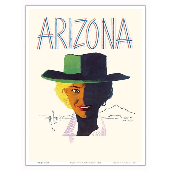 Arizona - Cowgirl - Vintage Travel Poster by Austin Briggs c.1955 - Master Art Print (Unframed) 9in x 12in
