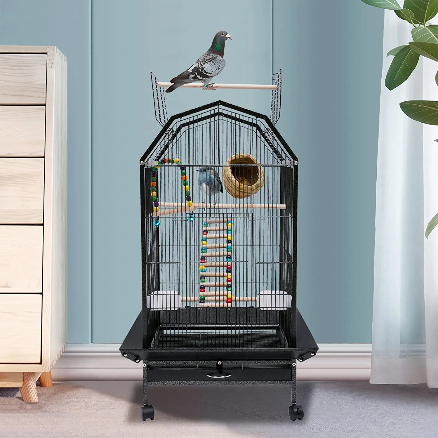 Curated visual reference: Visual Reference: Miumaeov Bird Cage Open Top Standing Parrot Cage With Rolling