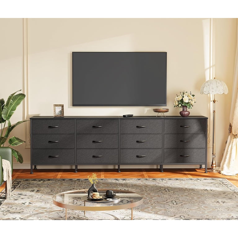 80 inch long dresser Garvee 70 Inch Dresser for Bedroom TV Stand for 65 75 80 Inch TV 12 Fabric Drawer Long Dresser Wide Chest of Drawer with Storage Charging Station