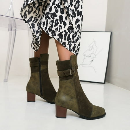 

HOMBOM High-Heels Mid Calf Boots Slouch Girl Ladies winter Snow Boots Outdoor Work Shoes Women Knee High Boots Women Boots For Rollback