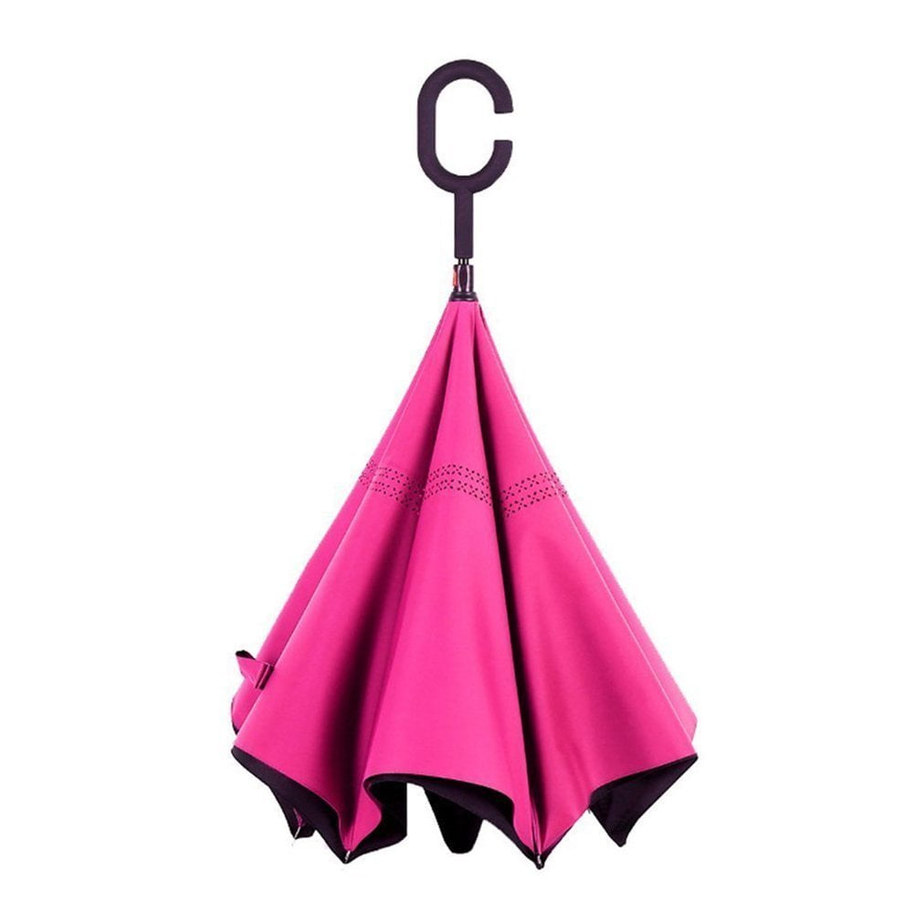 Windproof Double Layer Folding Inverted Umbrella, Self Stand Upside-Down Rain Protection Car Reverse Umbrellas with C-Shaped Handle S3