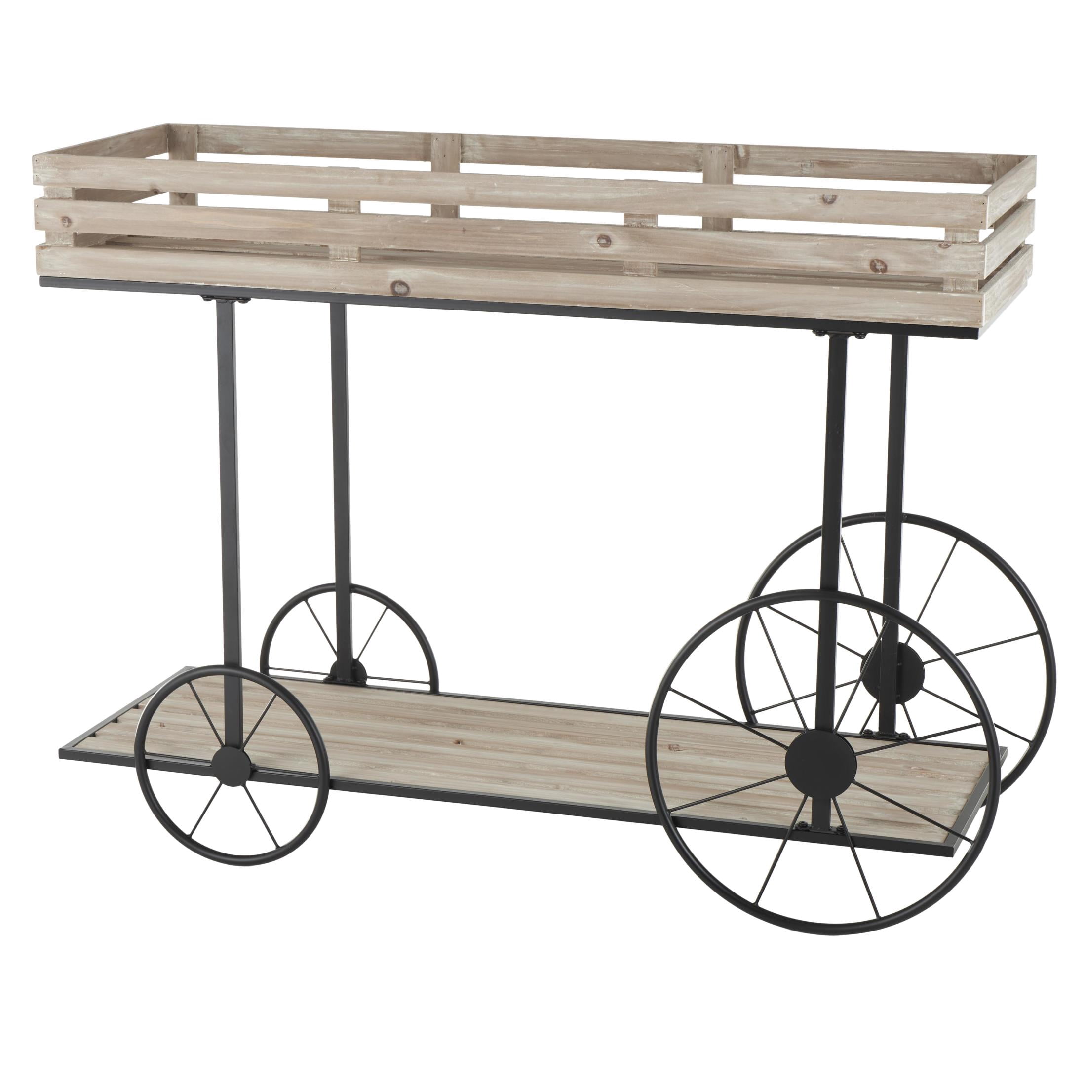 DecMode 45" x 15" x 33" 1 Shelf Cream Wood Wheelbarrow Plantstand