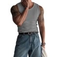 thumbnail image 2 of Men'S Ribbed Knit Form-Fitting Workout Wide Shoulder Tank Top Light Gray M, 2 of 7