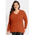 thumbnail image 3 of CASSIE LIZ plus Size Womens Tops 5X Long Sleeve Fall Shirts Fashion V Neck Orange Tunics Waffle Knit Tee Loose Fit Winter Blouses Casual Slit Hem Pullover 5XL 26W 28W, 3 of 8