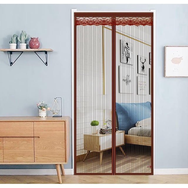 ZHAOCHENG Mosquitera magnética para puertas, cortinas antimoscas, mosquitera para ventana corredera, sin perforar, marrón, 140 x 220 cm
