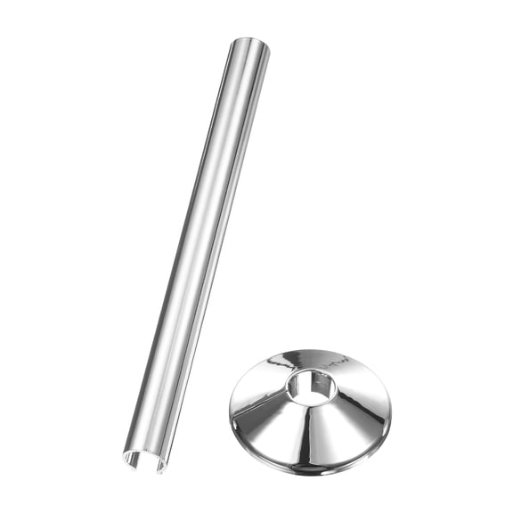 Uxcell Radiator Pipe Cover Kit Fit 15mm (0.59") Tube - 1Set Plastic Radiator Escutcheon Plate & 15 x 200mm Pipe Sleeve for Kitchen, Bathroom, Toilet Wall Tube, Silver