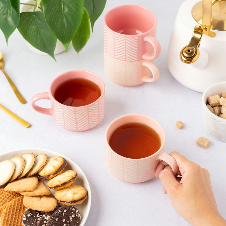 Thyme & Table Stacking Mugs 4 Pack Pink and White Lines 11.1 fl oz  Stoneware - Walmart.com