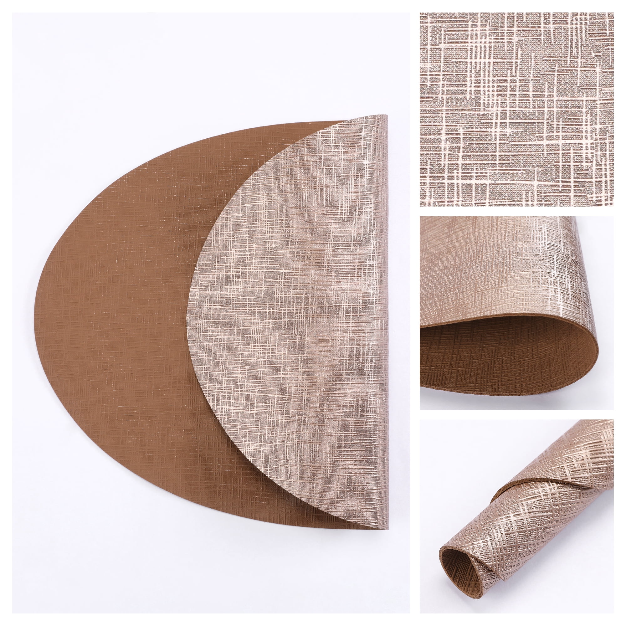 Unique Bargains 6pcs Faux Leather Table Mats Black Gold 16.9"x11.8"