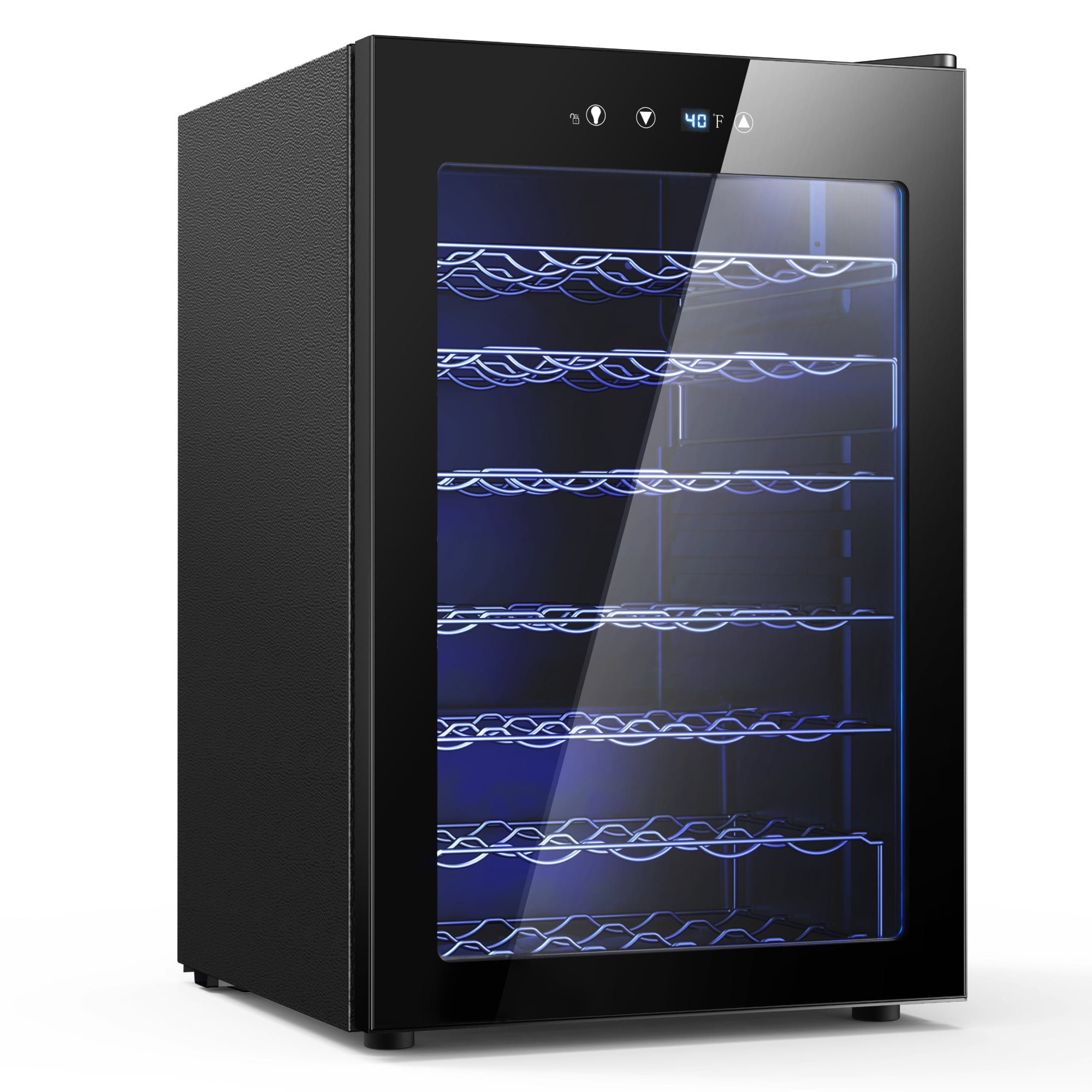 EUHOMY 44 Bottle Wine Cooler Refrigerator-Mini Fridge Glass Door for Beer Drinks Wines with Adjust Temperature Blue LED
