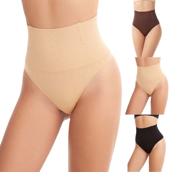 Lunuaoe Women's High Waist Tummy Control Thong, Seamless Body Shaper Underwear, Waist Cinching Slimming Panties
