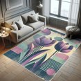 thumbnail image 5 of Ambesonne Floral Decorative Rug Carpet, Mid Century Modern Tulips, 4' X 5' 5", Purple Cream Dark Blue, 5 of 5