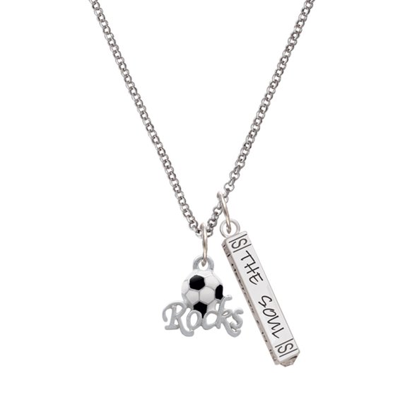 Delight Jewelry Silvertone Enamel Soccer ball ''Rocks'' Silvertone Hope Anchors the Soul Bar Charm Necklace, 23"