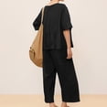 thumbnail image 5 of ASDFVBKG Linen Sets for Women 2 Piece, 3/4 Length Sleeve Linen Sets Women – Casual Shirt & Wide Leg Pants Outfit for Cozy Style Black M, 5 of 5