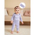 thumbnail image 5 of RUINIXCW Newborn Baby Girl Little Sister Outfit Baby Girls Spring Fall Winter Clothes Waffled Romper Letter Embroidered Jumpsuit and Headband 2Pcs Set, 5 of 9