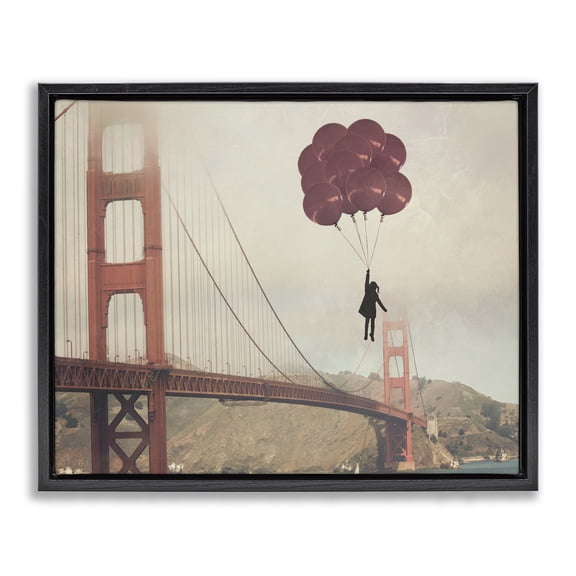 Stupell Industries Contemporary Bridge and Girl with Balloons Black Floating Frame Canvas Art, 31 x 25, by Ashley Davis