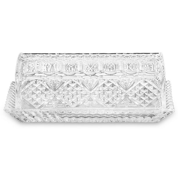Bezrat Large, Deep, Danish Crystal Covered Butter Dish, Set Butter keeper, Well Sealed to Keep