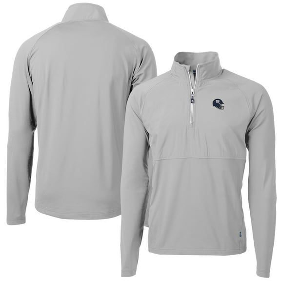 Men's Cutter & Buck  Silver New York Giants Helmet Adapt Eco Knit Hybrid Recycled Quarter-Zip Pullover Top