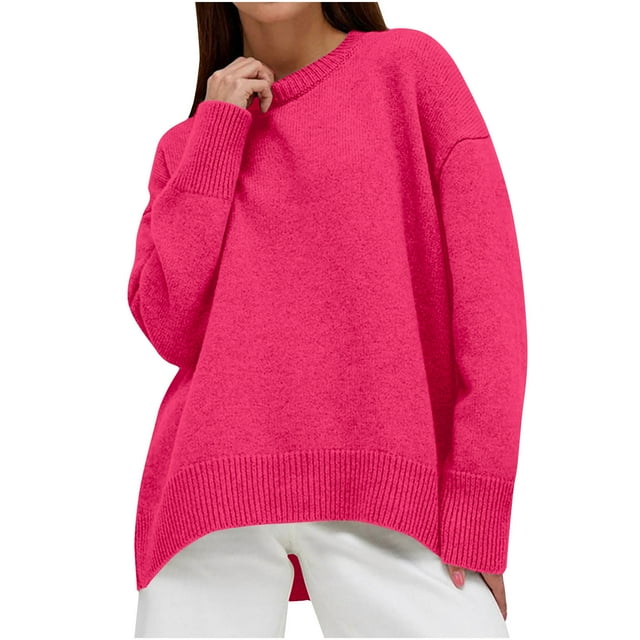Besolor Chandails d'Automne Printemps pour Femmes 2024 Décontracté Col Rond Manches Longues Pull Tricoté