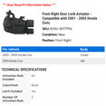 thumbnail image 2 of Front Right Door Lock Actuator - Compatible with 2001 - 2005 Honda Civic 2002 2003 2004, 2 of 2