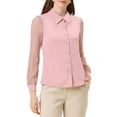 thumbnail image 1 of INSPIRE CHIC Women's Chiffon Textured Sheer Sleeve Button Down Work Shirt M Pink, 1 of 6