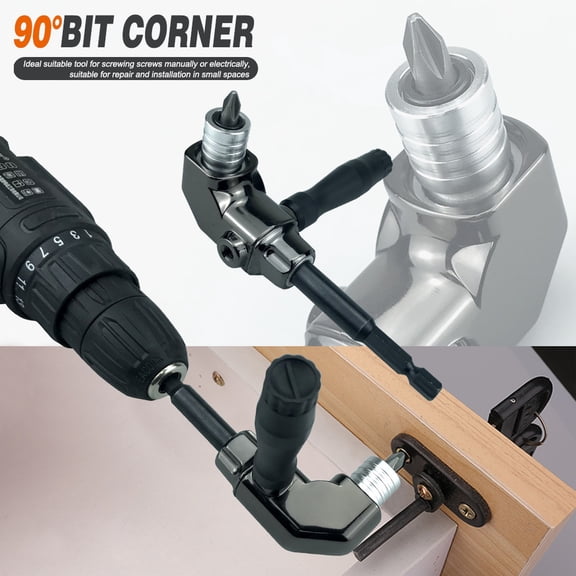 90 Degree Right Angle Drill Attachment, 1/4" Hex Magnetic Bit Holder Extension with Detachable Handle, Tight Space Screwdriver Adapter