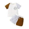 thumbnail image 2 of Toddler Baby Girls Boys Summer Clothes Outfit Sun Printed Set Short Sleeve Crewneck T-Shirt Patchwork Shorts Set 9M 12M 24M 3Y 4Y, 2 of 10