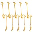 thumbnail image 1 of Juego de 5 cucharas y 5 tenedores de acero inoxidable con forma de hoja para café, pastel, tenedor, cucharas de postre, cucharilla para revolver, color dorado, 1 of 8