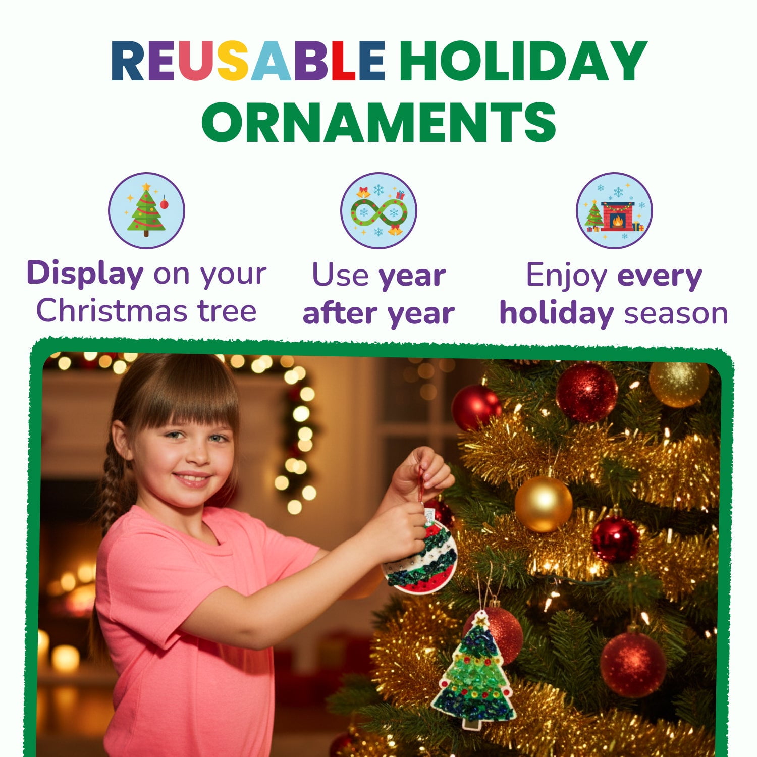 DIY Gem & Poke Art Christmas Ornaments for Kids Set for Kids 4 & Up - Makes 8pcs