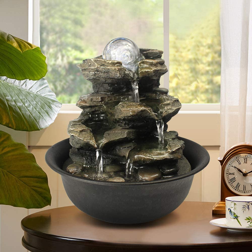Tabletop Water Fountain 3 Candles Indoor Waterfall Zen Relaxation Tranquility 