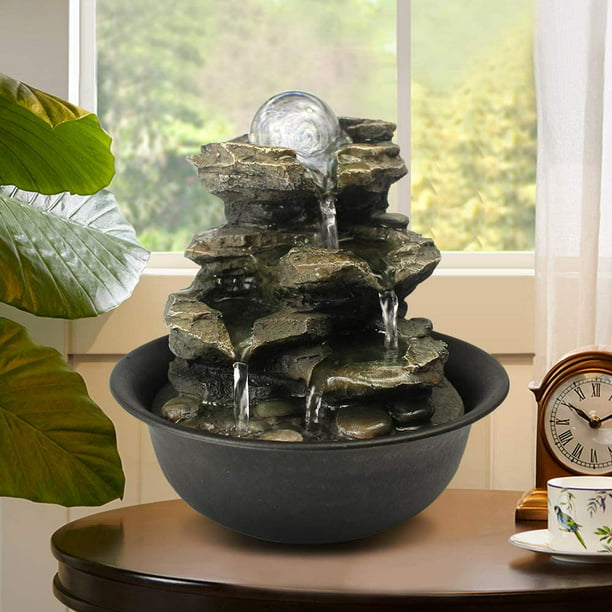 Water Fountain Indoor Tabletop Spinning Orb Rock Cascading Zen Meditation Indoor Waterfall Feature With Led Light For Home Office Bedroom Relaxation - Walmartcom