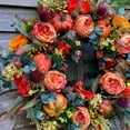 thumbnail image 1 of 15in. Peony  Hydrangea and Pumpkin Fall Artificial Wreath  Orange Red, 1 of 6