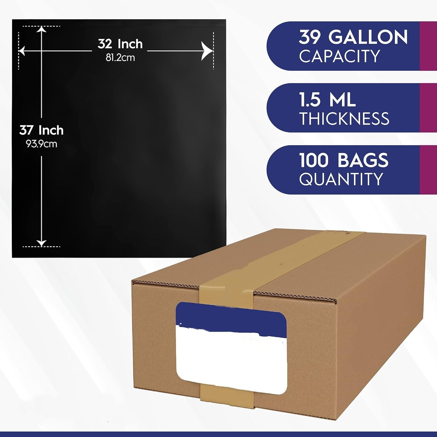 OX Plastics Black Trash Bags - Heavy Duty Garbage Bags, Extra Thick Unscented Large Trash Can Liners for Home, Outdoor, and Commercial Use - 39 Gallon, 100 Count