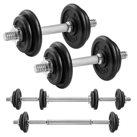 SONGMICS Juego de Mancuernas 2 en 1, Mancuernas Ajustables de 2 x 10 kg, con Barra Adicional, Gimnasio de Casa, Negro Tinta MSYL20LBKV1