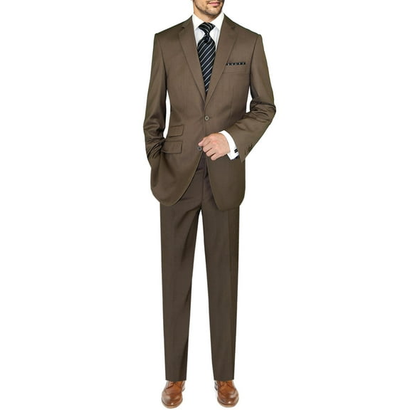 Mens Ticket Pocket 2-piece Brown Wool Classic Fit Suit DTI