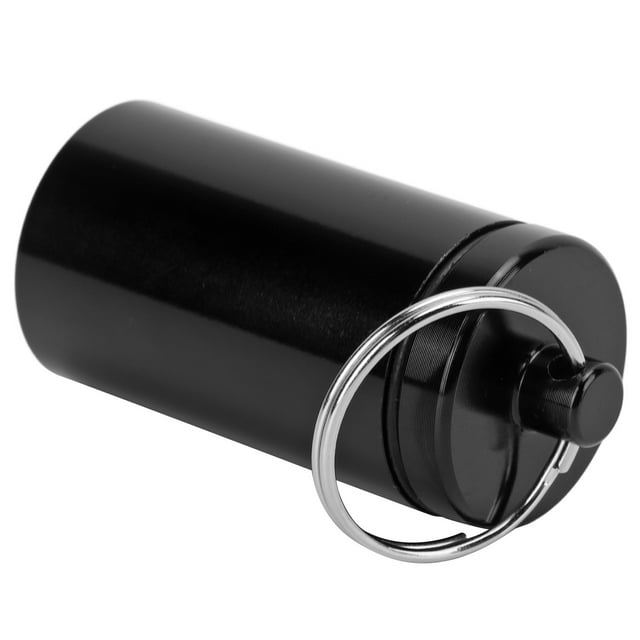 Mini Keychain Medicine Holder, Universal Waterproof Anti Loss Aluminium Alloy Medicine Container For Travel Aluminum Cylinder, Black