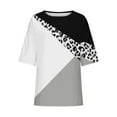 thumbnail image 4 of Jewelreauty Women Oversized Patchwork Shirts 3/4 Sleeve Crewneck Cute Print Tops Summer Casual Elbow Length T-Shirts (4XL, Gray), 4 of 5