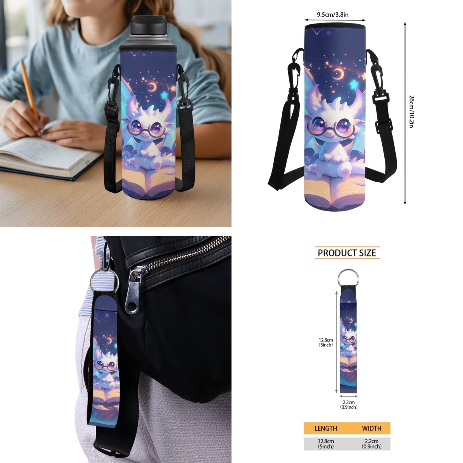 Pzuqiu Galaxy Cute Dragon Backpack for Girls 5 Piece School Bookbag with Lunch Bag Lightweight School Bag for Girls 10-12 Elementary Backpack with Water Bottle Bag Pencil Box