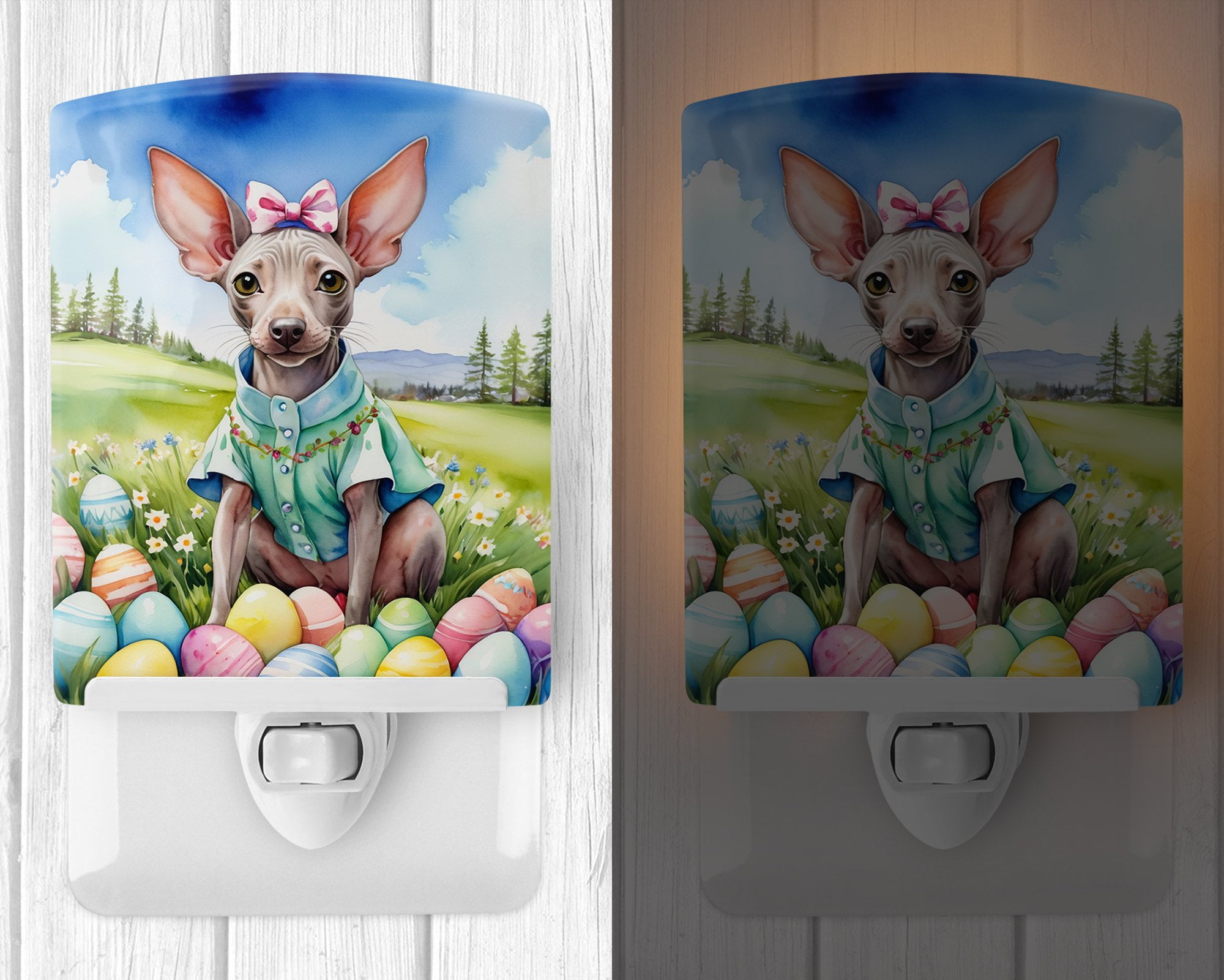 Hairless Terrier Easter Egg Hunt Ceramic Night Light 4 in x 6 in