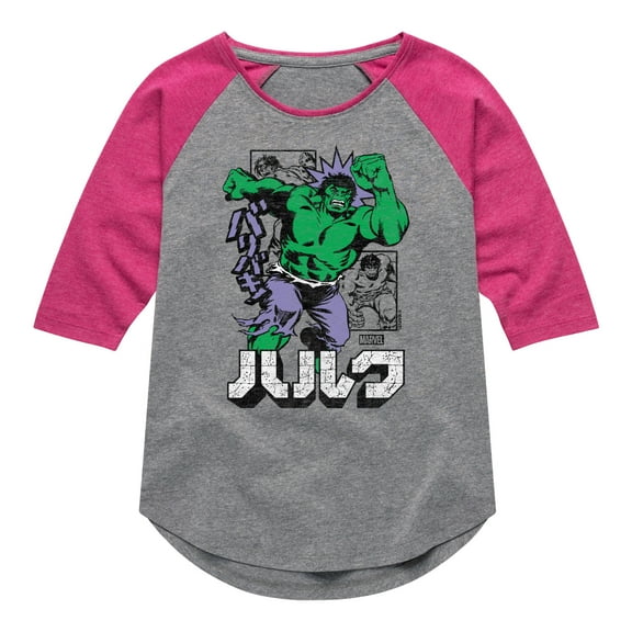 Marvel Hulk - Katakana - Toddler And Youth Girls Shirt Tail Raglan