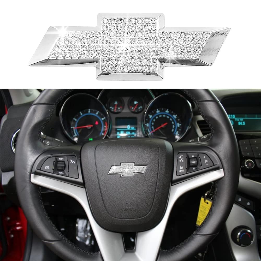 Vonluxsue Bling Steering Wheel Bowtie Emblem for Chevy, Car Decorative