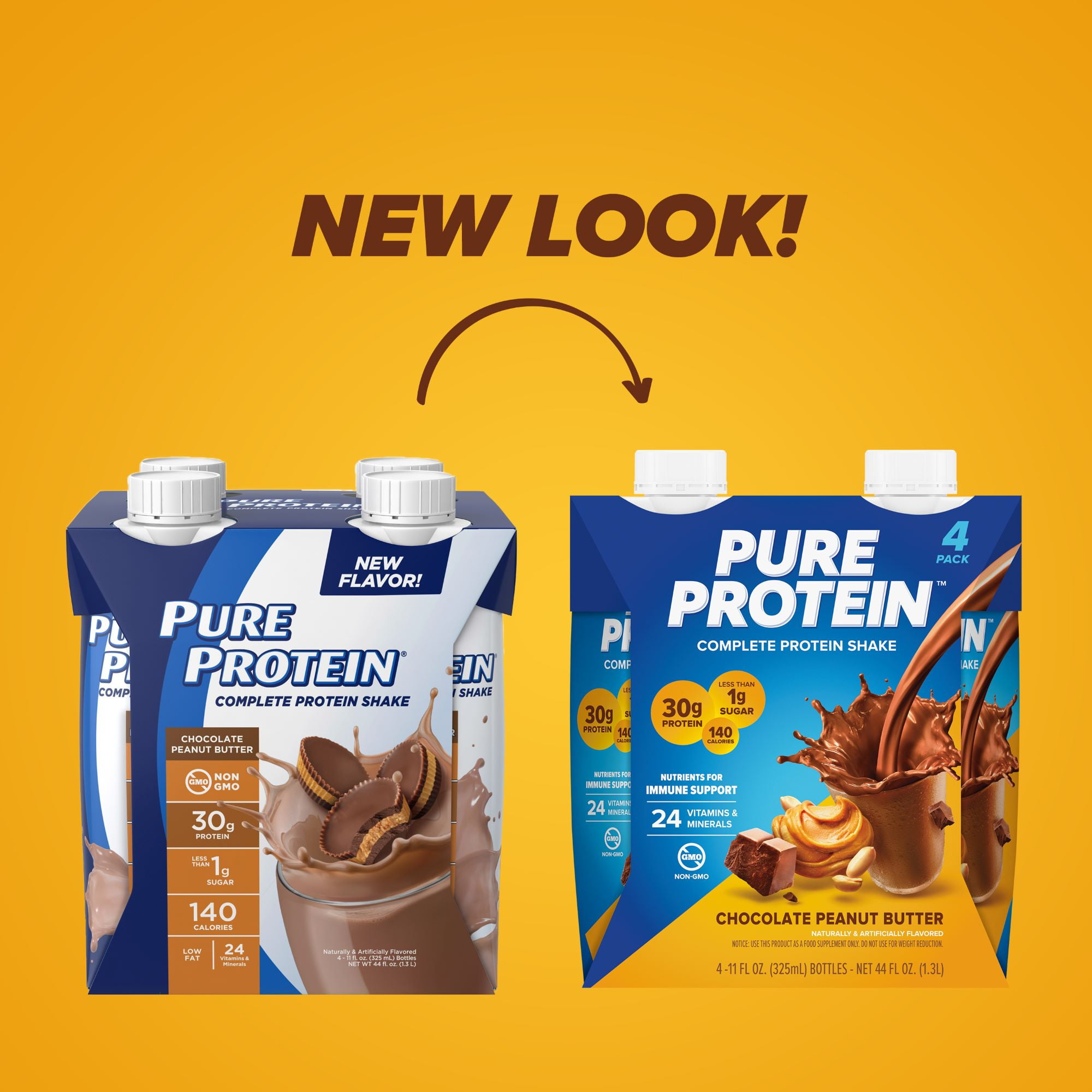 Pure Protein Chocolate Peanut Butter Complete Protein Shake, Gluten Free, 11 fl oz, 4 Ct