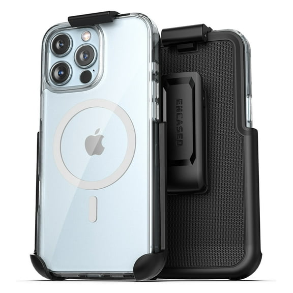 Encased Magnetic Case for iPhone 16 Pro with Belt Clip Phone Holster, Compatible with MagSafe (Crystal Clear)