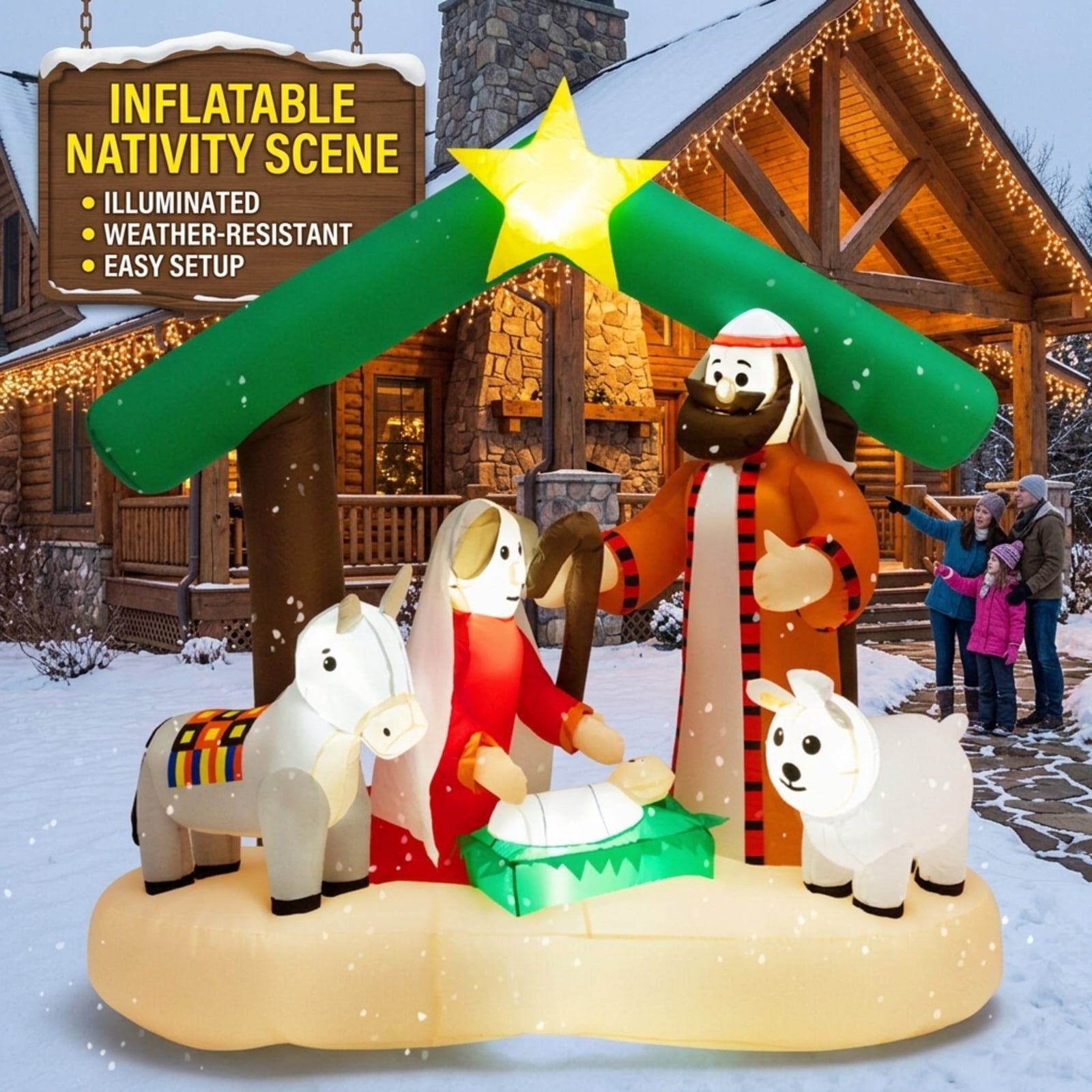 RUIE 6.7 ft Christmas Inflatable Nativity Scene with LED Lights, Waterproof Blow Up Holy Family Outdoor Yard Decoration for Lawn