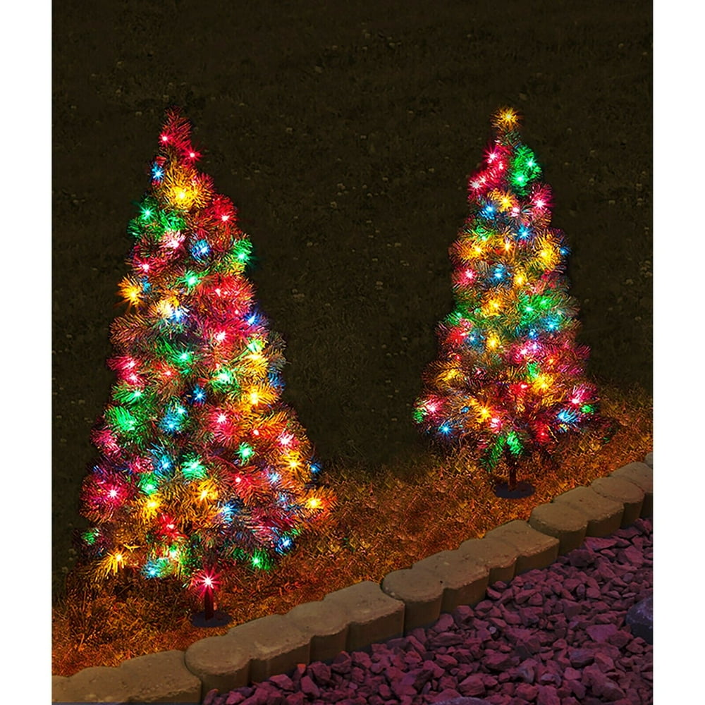 2 Pack - 3 ft. Tall Multi-Colored LED Lighted Pathway Christmas Trees ...