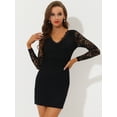 thumbnail image 3 of INSPIRE CHIC Mini vestido ajustado elegante de malla transparente de manga larga con encaje elástico para mujer Negro L, 3 of 5