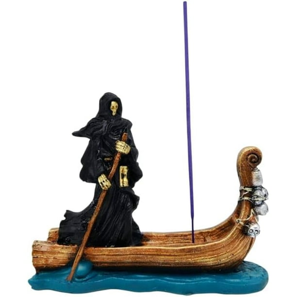 MORÍN Imágenes | Porta incienso Santa Muerte | Perfecto para decorar | Adornos para sala | Figura decorativa – P14 cm | (Negro)