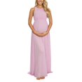 thumbnail image 3 of Gyujnb Halter Sleeveless Tank Neck Maternity Maxi Dress Elastic Gathered Empire Waist Lightweight Flowy Chiffon Loose A Line Floor Length Gown Elegant Bridesmaid Photoshoot,S, 3 of 6