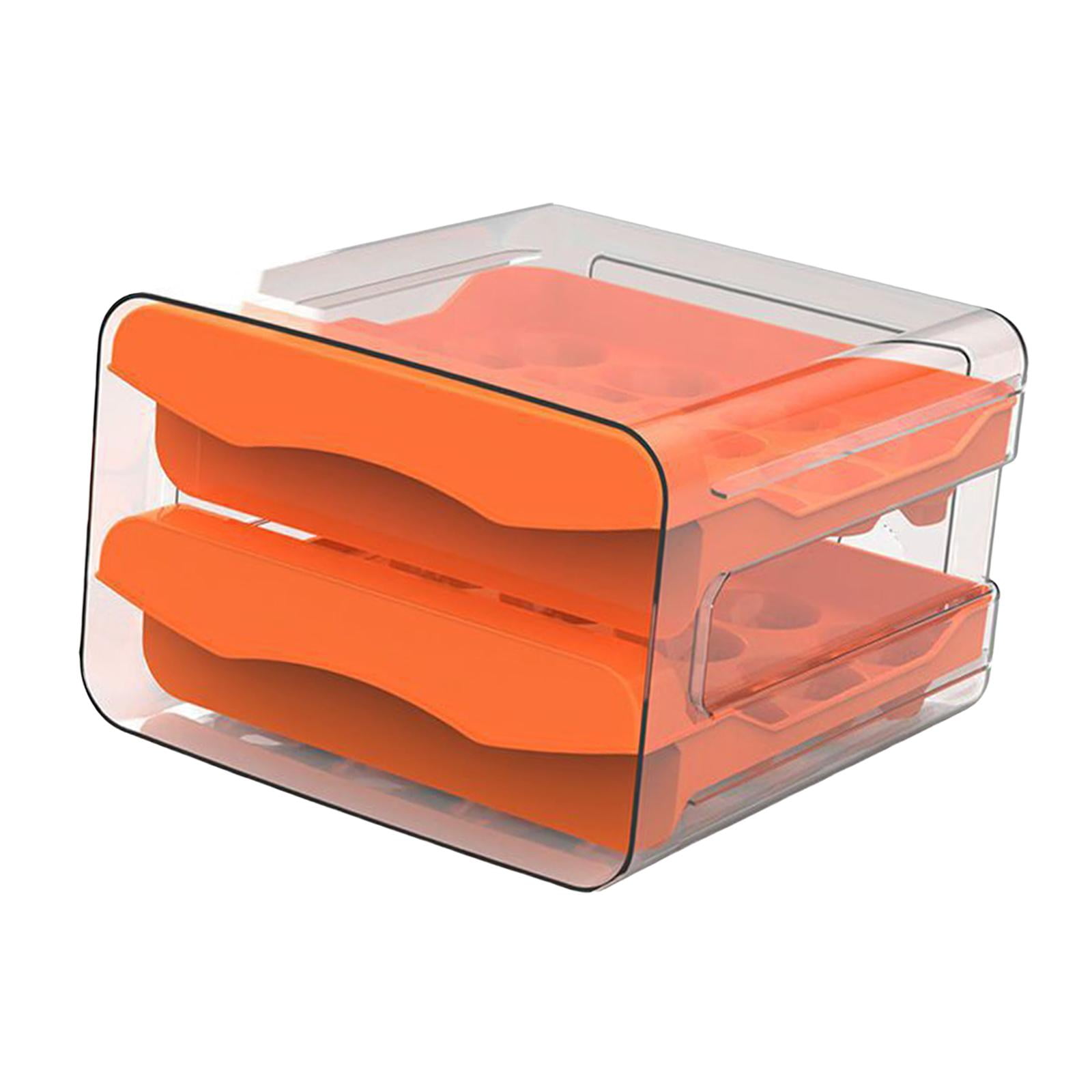 Fiocias Egg Container for Refrigerator 2 Layers Egg Tray Reusable Space Saving Egg Fresh orange
