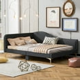 thumbnail image 2 of Full Size Upholstered Daybed with Armrest, Solid Wood Bed Frame with Headboard and Support Legs for Bedroom, Guest Room, No Spring Box Needed, Grey, 2 of 9