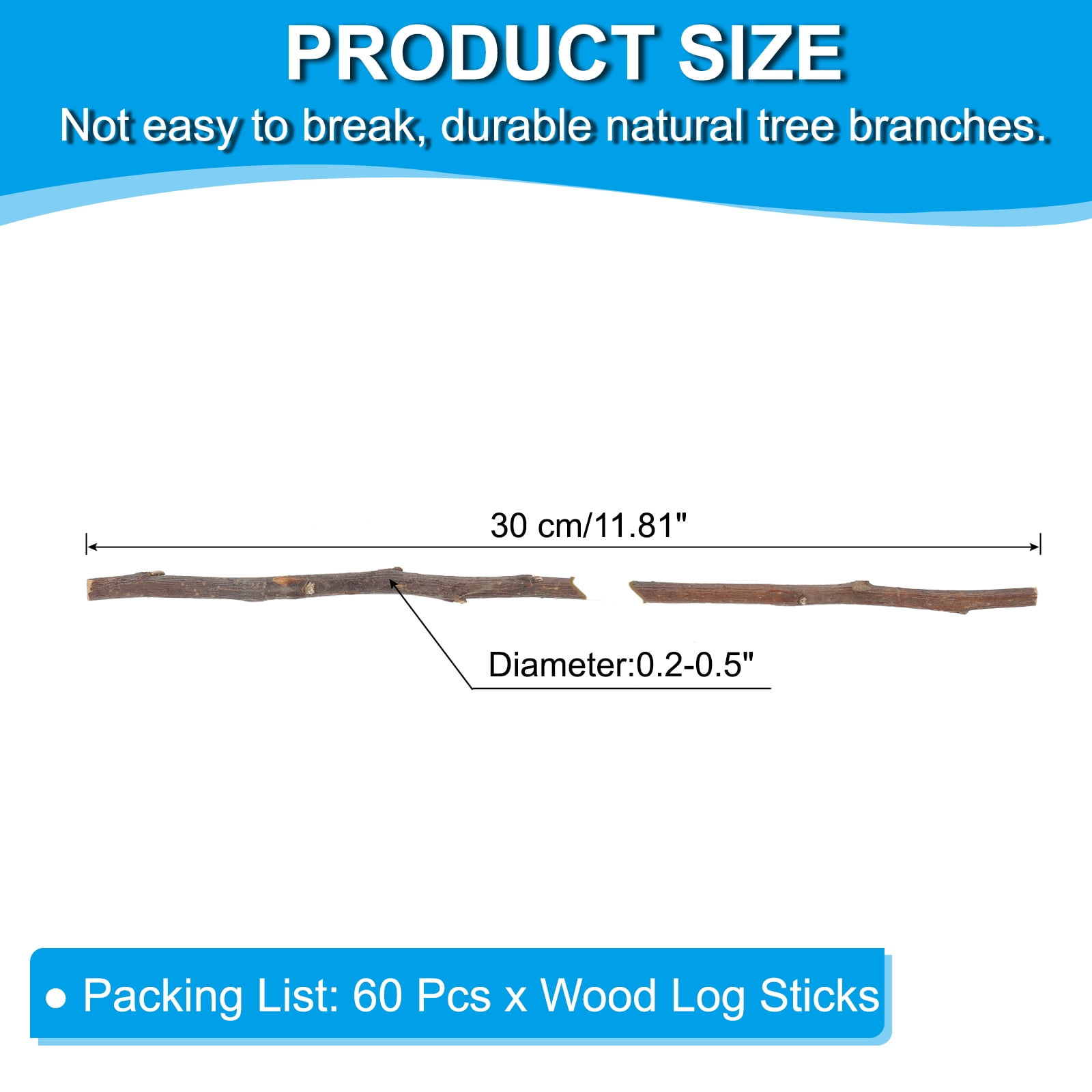 Uxcell 60 Pcs / 30cm Wood Log Sticks, 0.2-0.5inch inch in Diameter Natural Wood Craft Sticks, Dried Wood Sticks Decorative Wood Branch Sticks for DIY Crafts Accessory Photo Props, Brown